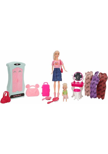 Cindy Makyaj Masalı Dolaplı Model Bebek Oyun Seti