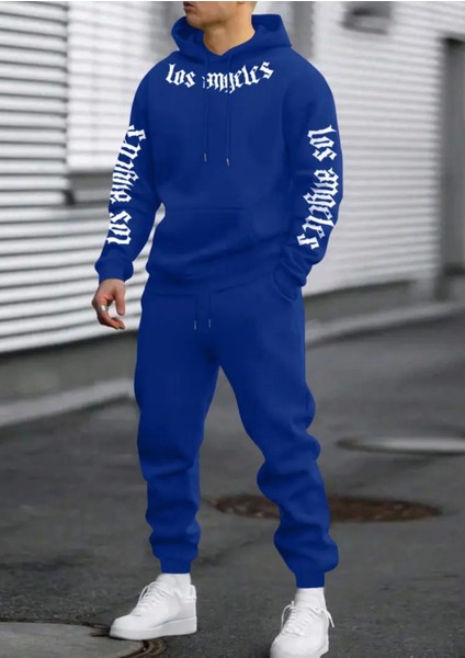 Punıx Büyük Beden Özel Tasarım Kapüşonlu Italik Los Angeles Baskılı Kışlık Trend Erkek Eşofman Takımı