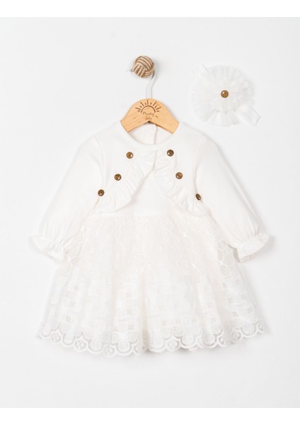 Kız Bebek Mevlütlük Dantelli Elbise Bandanalı