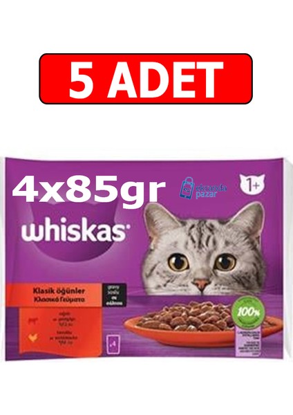 Sığırlı Tavuklu Kedi Yaş Mama (4X85GR) 5ADET Klasik Öğünler Kedi Konserve Gravy Soslu