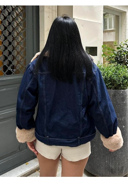 Sagi Kadın Manşet & Yaka Kürk Detaylı Metal Düğme Çapraz Fermuarlı Içi Full Kürklü Kot Mont fırsatları