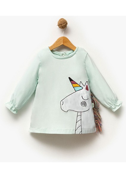 OV-7259 Kız Çocuk Unicorn Desenli Pamuklu Rahat Kesim Elbise