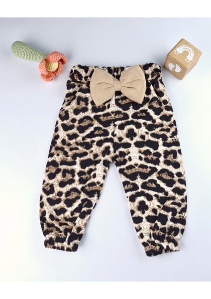 Bebek Takımı Kız Bebek Leopar Desenli Fiyonklu Bandanalı 0-12 Ay Bej/gül Kurusu modelleri