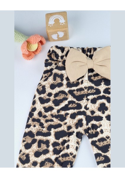 Bebek Takımı Kız Bebek Leopar Desenli Fiyonklu Bandanalı 0-12 Ay Bej/gül Kurusu fırsatları