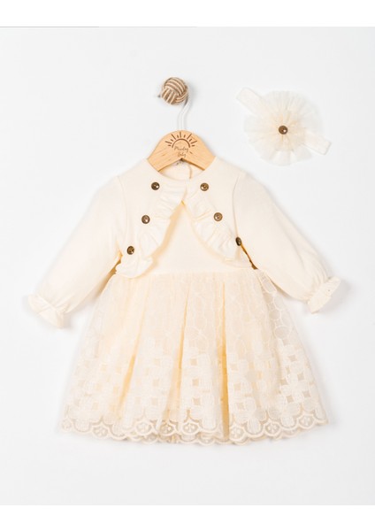 Kız Bebek Mevlütlük Dantelli Elbise Bandanalı