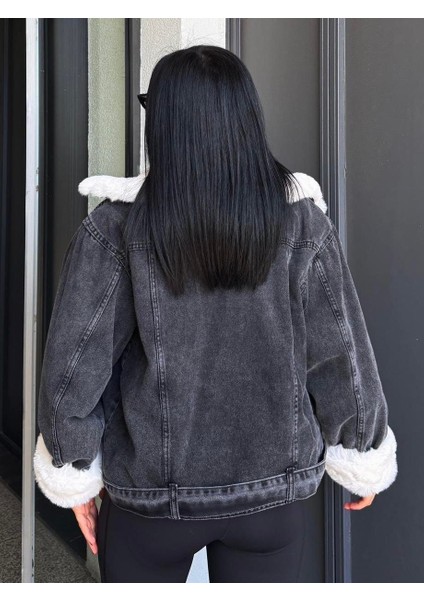 Sagi Kadın Manşet & Yaka Kürk Detaylı Metal Düğme Çapraz Fermuarlı Içi Full Kürklü Kot Mont fırsatları