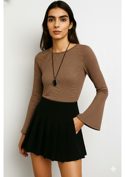 Kadın Bisiklet Yaka Fitilli Ispanyol Kol Bluz