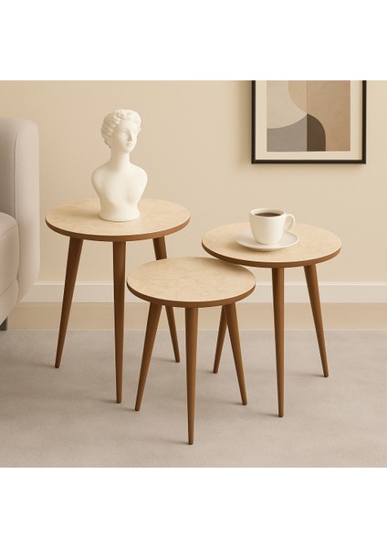 3'LÜ ZİGON SEHPA %100 MDF TRAVERTEN MADRİD MODEL SEHPA modelleri