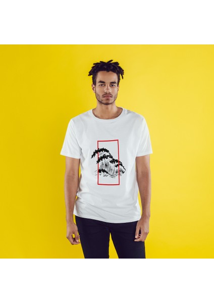 Perspektif Kanagawa Dalgası Tişört - Beyaz modelleri