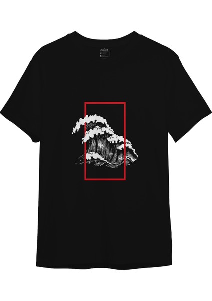 Perspektif Kanagawa Dalgası Tişört - Siyah