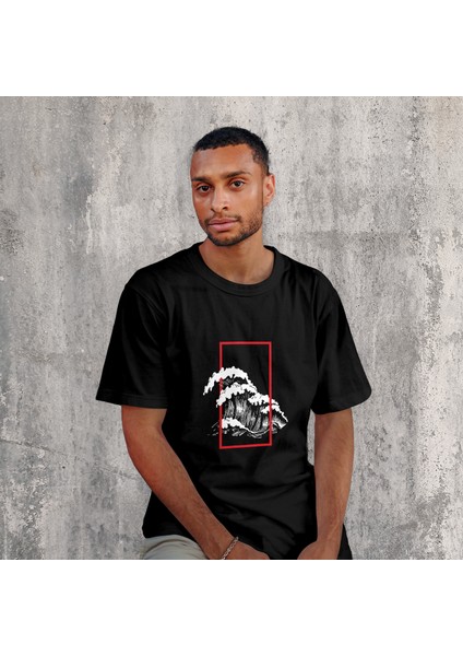 Perspektif Kanagawa Dalgası Tişört - Siyah modelleri