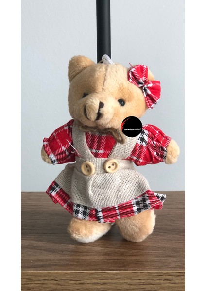 Sevimli Elbiseli Tulumlu Ayıcık Peluş Oyuncak Anahtarlık Uyku Arkadaşı Hediyelik 12 cm