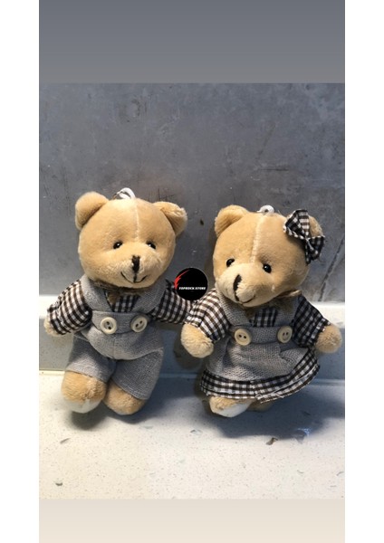 Sevimli Elbiseli Tulumlu Ayıcık Peluş Oyuncak Anahtarlık Uyku Arkadaşı Hediyelik 12 cm Sevgiliye Eşe