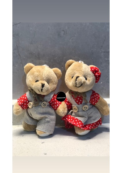 Sevimli Elbiseli Tulumlu Ayıcık Peluş Oyuncak Anahtarlık Uyku Arkadaşı Hediyelik 12 cm Sevgiliye Eşe
