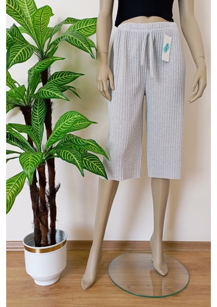 Kadın Fitilli Çizgili Raporlu Pamuklu Bermuda