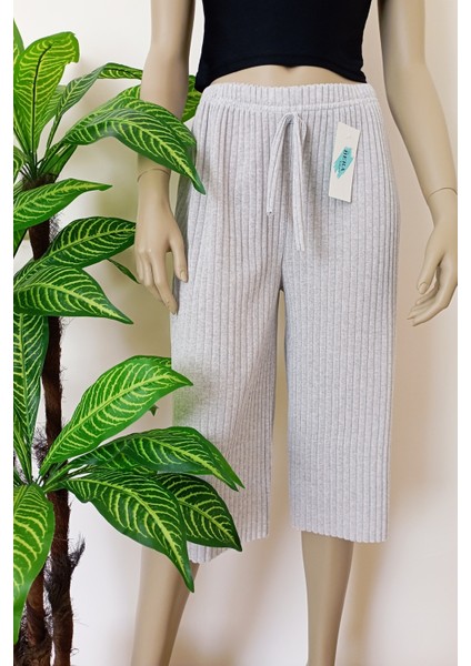 Kadın Fitilli Çizgili Raporlu Pamuklu Bermuda