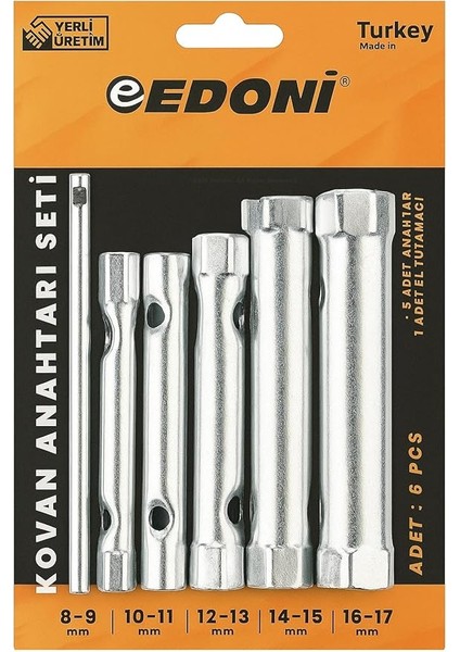 Kovan Anahtar Seti, 6 Parça, Ergonomik El Tutamağı, Dayanıklı Çelik Malzeme, 8-17 mm Arası Kovan Anahtarları, Endüstriyel Kullanıma Uygun, Kompakt, Ekonomik, Onarım Bakım Takım Seti