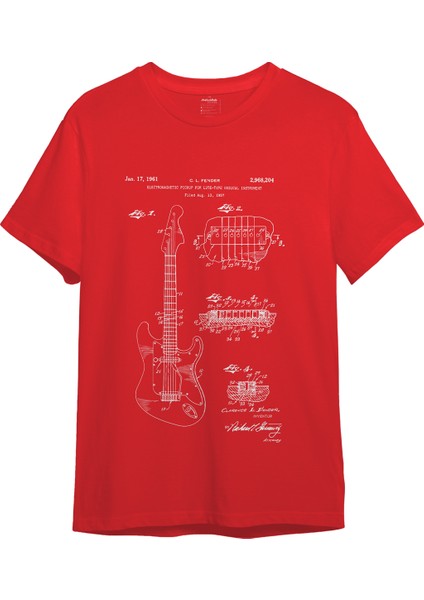 Fender Stratocaster Gitar Tişört - Kırmızı