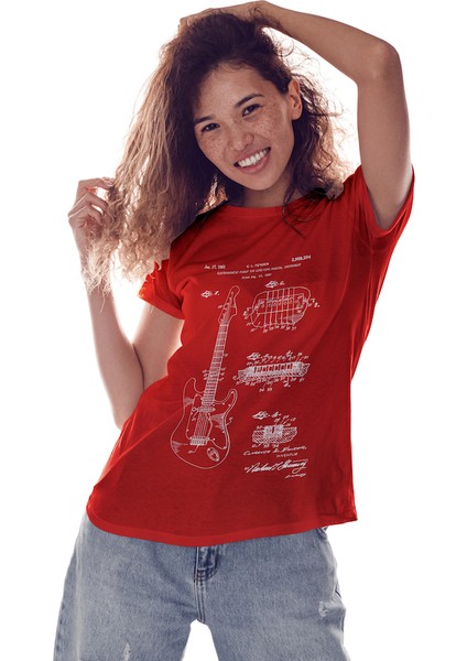 Fender Stratocaster Gitar Tişört - Kırmızı fiyatları