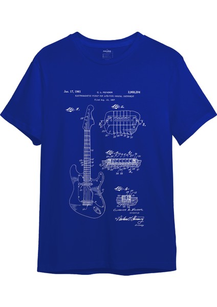 Fender Stratocaster Gitar Tişört - Mavi