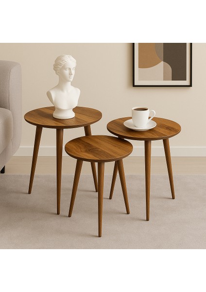 3'LÜ ZİGON SEHPA %100 MDF CEVİZ RENGİ MADRİD MODEL SEHPA