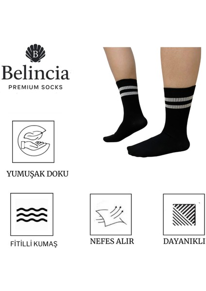 Unisex Tenis Kolej Çizgili Siyah Çorap 3'lü Paket fırsatları