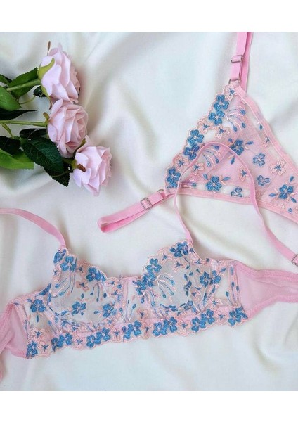 Sarı Çiçekli Transparan Sütyen Takımı