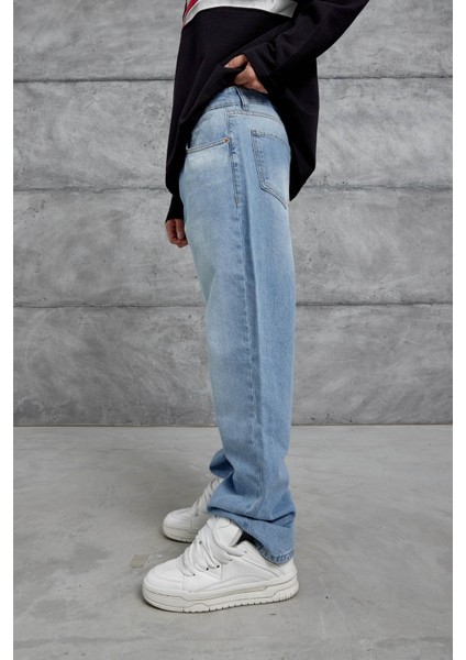 15951 Taşlamalı Mavi Baggy Jean