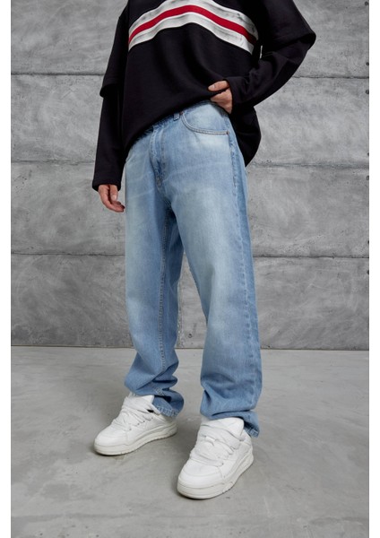 15951 Taşlamalı Mavi Baggy Jean