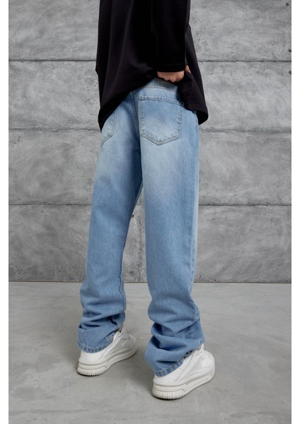 15951 Taşlamalı Mavi Baggy Jean