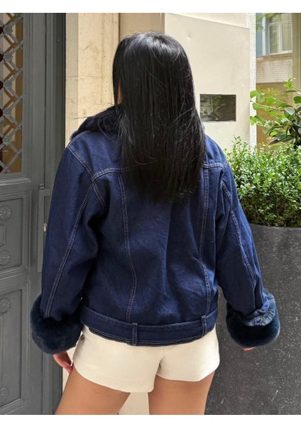 Sagi Kadın Manşet & Yaka Kürk Detaylı Metal Düğme Çapraz Fermuarlı Içi Full Kürklü Kot Mont fırsatları