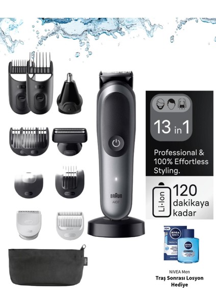 Erkek Saç, Sakal ve Vücut Bakım Makinesi 7, 13'ü 1 Arada Tıraş Kiti+Taşıma Çantası (Onerous )