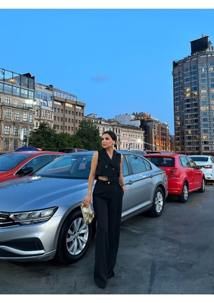 Kadın Düğmeli Yelek Pantolon Kruvaze Yaka Takım modelleri