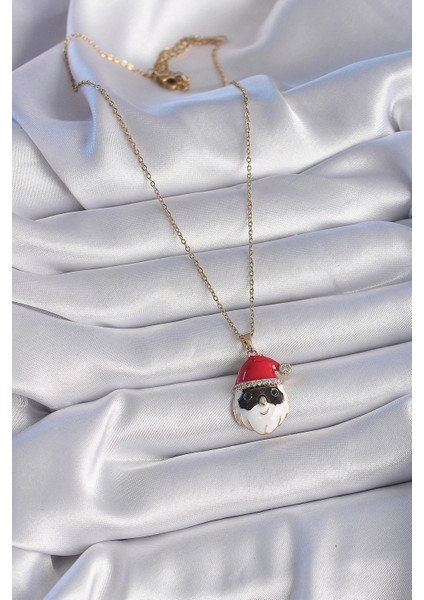 Bfs 316L Çelik Gold Renk Zincir Zirkon Taşlı Yılbaşı Temalı Noel Baba Figür Kadın Kolye fiyatları