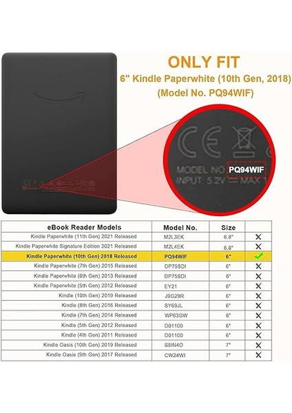 6" Kindle Paperwhite 10. Nesil Kılıf (2018 Sürümü, Model PQ94WIF) - Otomatik Uyku/uyandırma Özellikli fiyatları