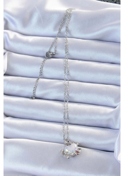 Bfs 316L Çelik Zincir Gümüş Renk Zirkon Taşlı Gezegen Görünümlü Kalp Kolye fiyatları