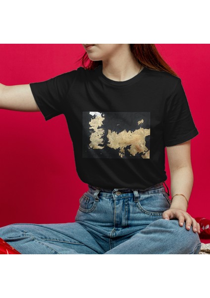 Game Of Thrones Map Tişört - Siyah modelleri