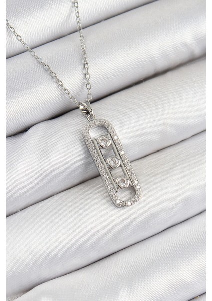 Bfs 316L Çelik Zirkon Taşlı Messika Model Gümüş Renk Kadın Kolye