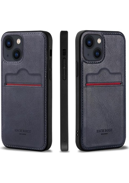 Apple iPhone 15 Plus Deri Kartlıklı Lüks Kılıf Lacivert