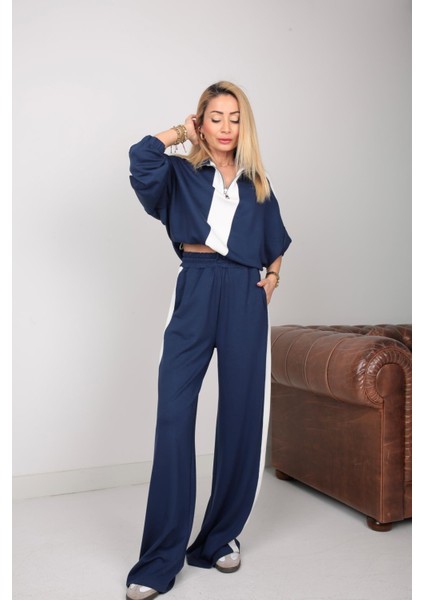 Keyymod Kadın Fermuarlı Dik Yakalı Oversize Üst ve Bol Pantolonlu Modal Alt & Üst Ikili Takım