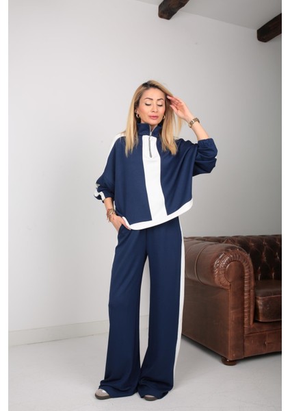 Keyymod Kadın Fermuarlı Dik Yakalı Oversize Üst ve Bol Pantolonlu Modal Alt & Üst Ikili Takım modelleri