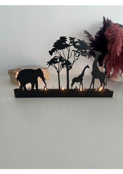 Fil ve Zürafa Temalı Beşli Metal Mumluk fiyatları