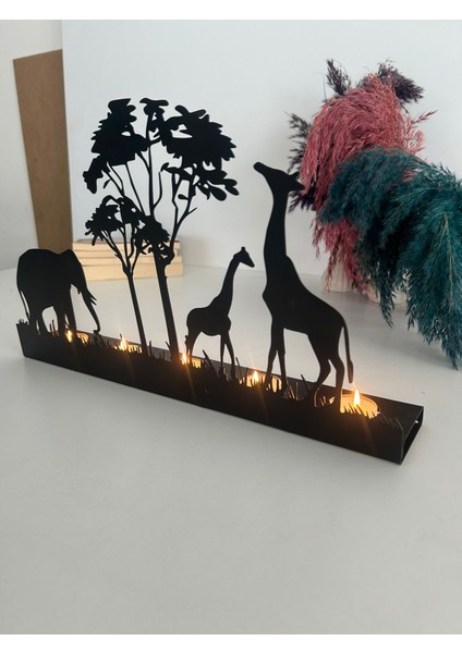 Fil ve Zürafa Temalı Beşli Metal Mumluk modelleri