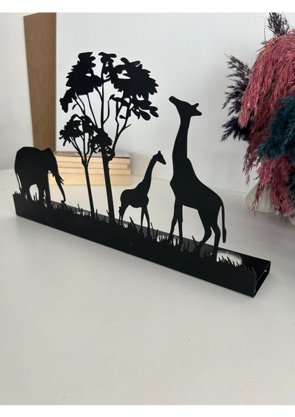 Fil ve Zürafa Temalı Beşli Metal Mumluk