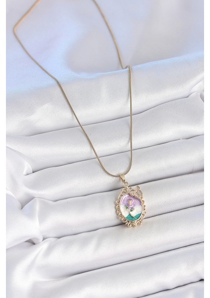 Bfs 316L Çelik Gold Renk Zincir Mix Renk Mineli Çiçek Işlemeli Zirkon Taş Detaylı Portre Mode fiyatları