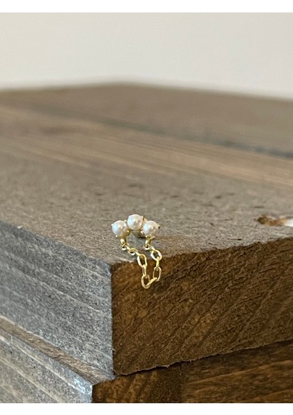 925 Ayar Gümüş Incili Zincir Sallantılı Piercing Gümüş Piercing