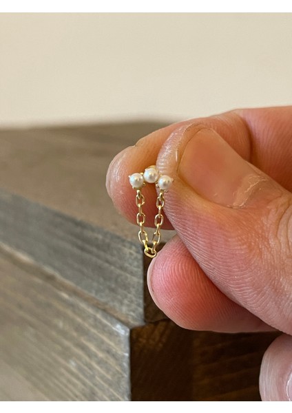 925 Ayar Gümüş Incili Zincir Sallantılı Piercing Gümüş Piercing modelleri