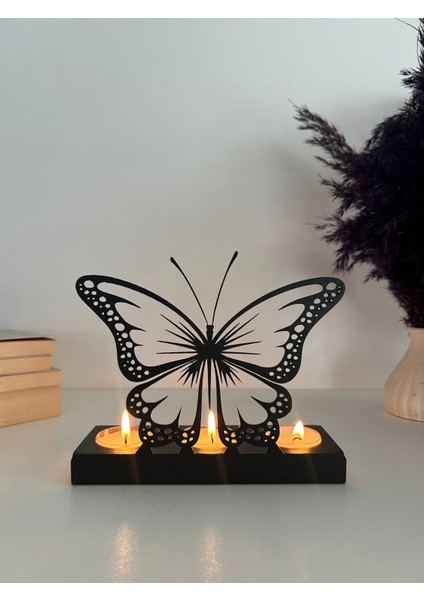 Kelebek Temalı Dekoratif Metal Mumluk