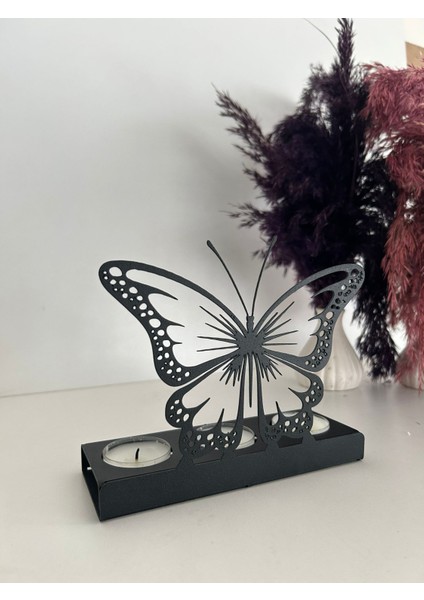 Kelebek Temalı Dekoratif Metal Mumluk