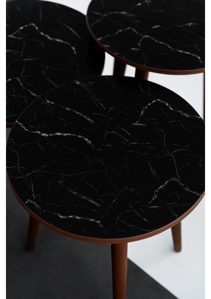 3'LÜ ZİGON SEHPA %100 MDF SİYAH MERMER MADRİD MODEL SEHPA